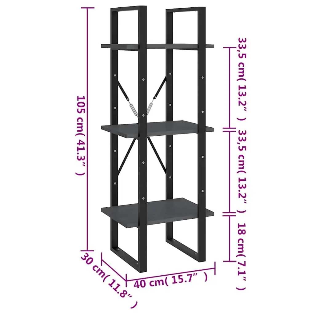 3-Tier Book Cabinet Grey Wooden Shelving Unit Standing Display Storage Bookcase