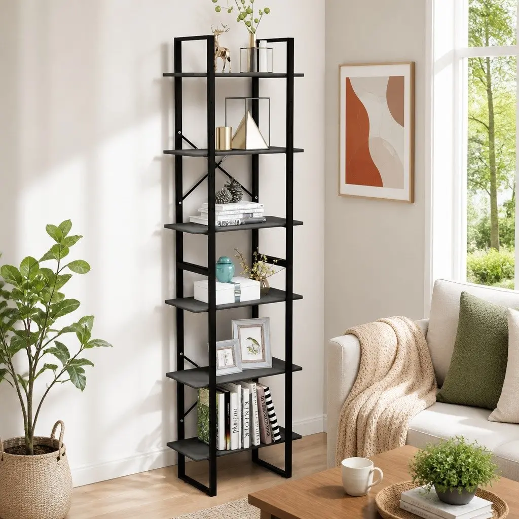 Storage Shelf Grey Standing Bookcase Shelving Unit for Home Kitchen Living Room
