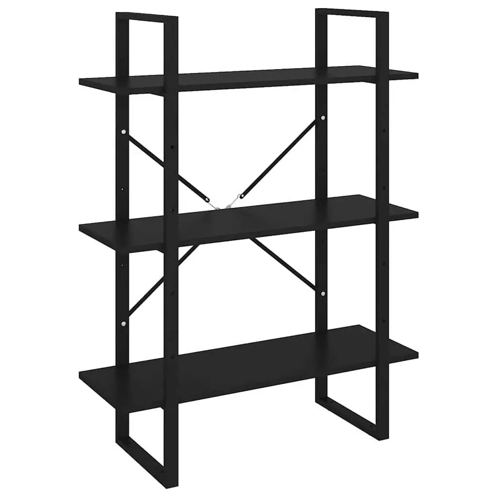 Bookcase Engineered Wood and Metal Frame 3 Shelf Black Storage Unit