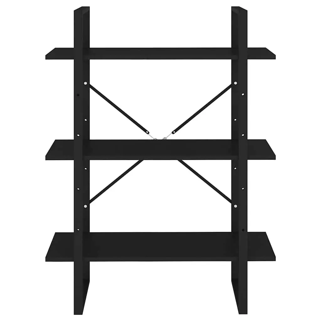 Bookcase Engineered Wood and Metal Frame 3 Shelf Black Storage Unit