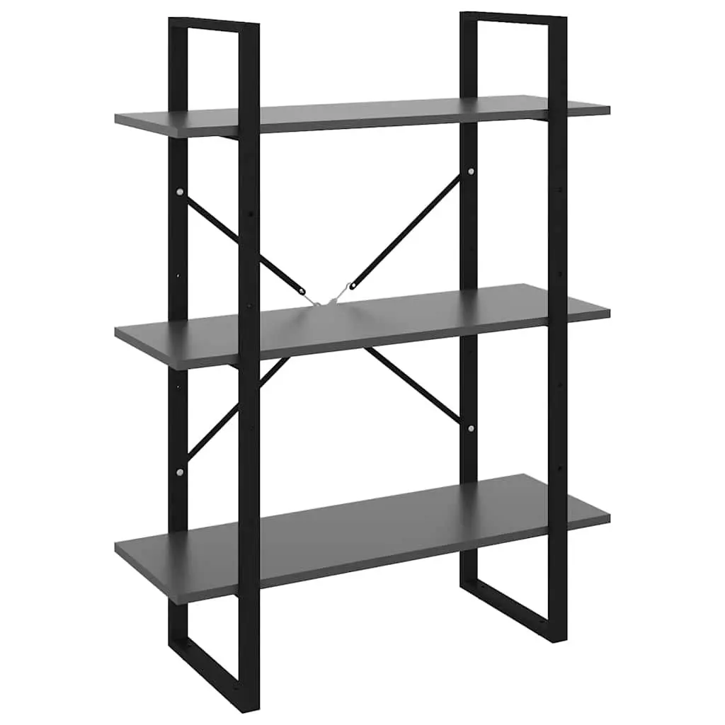 Book Cabinet Engineered Wood and Metal Frame 80W x 30D x 105H cm Grey Storage Shelving Unit