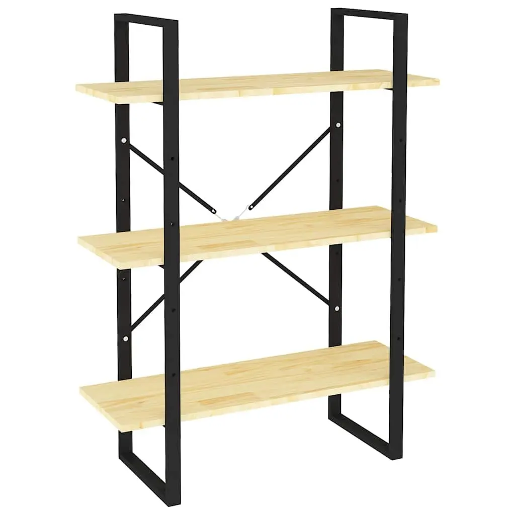 Solid Pine Wood Bookshelf Storage Unit 3-Tier Display Cabinet Brown 80W x 30D x 105H cm