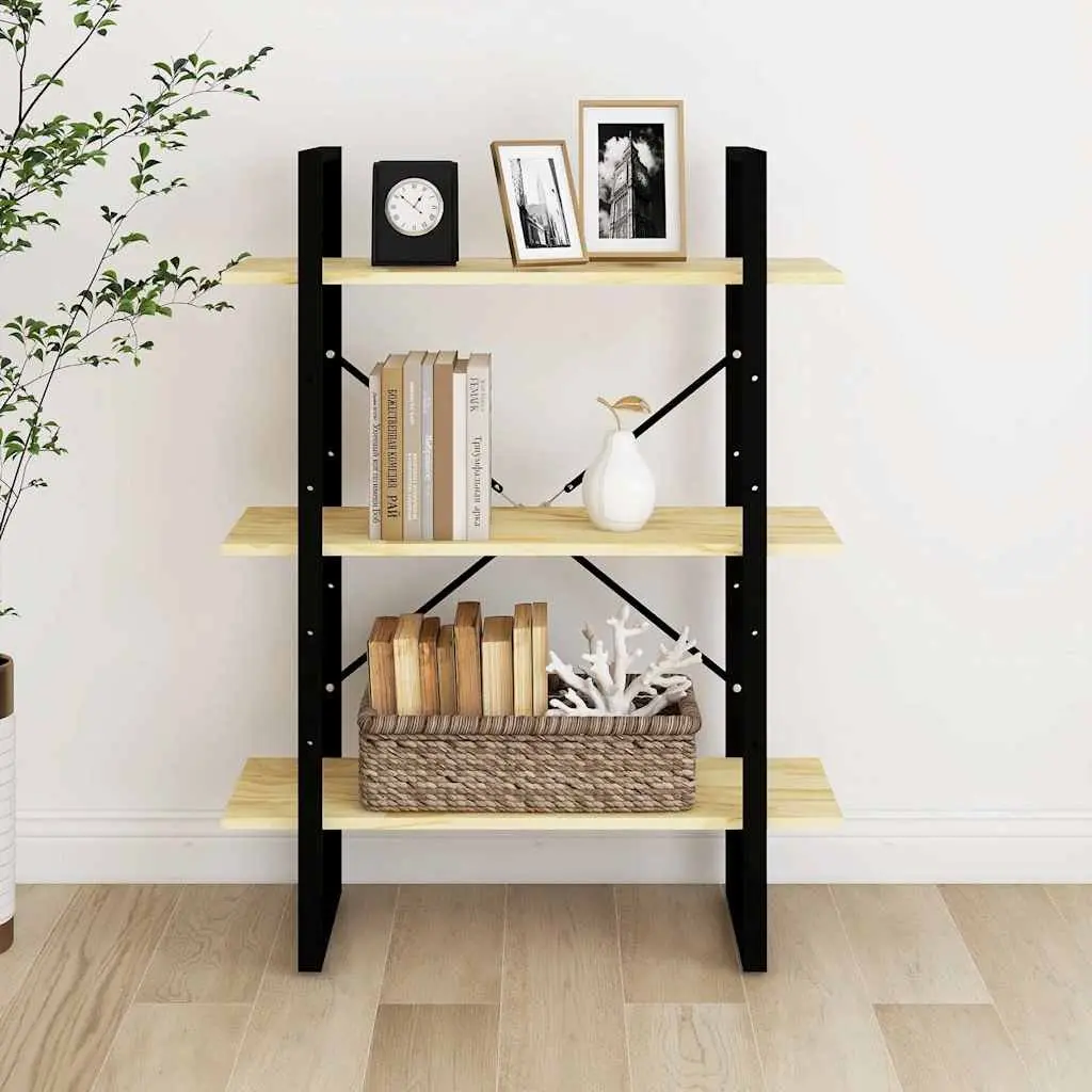 Solid Pine Wood Bookshelf Storage Unit 3-Tier Display Cabinet Brown 80W x 30D x 105H cm