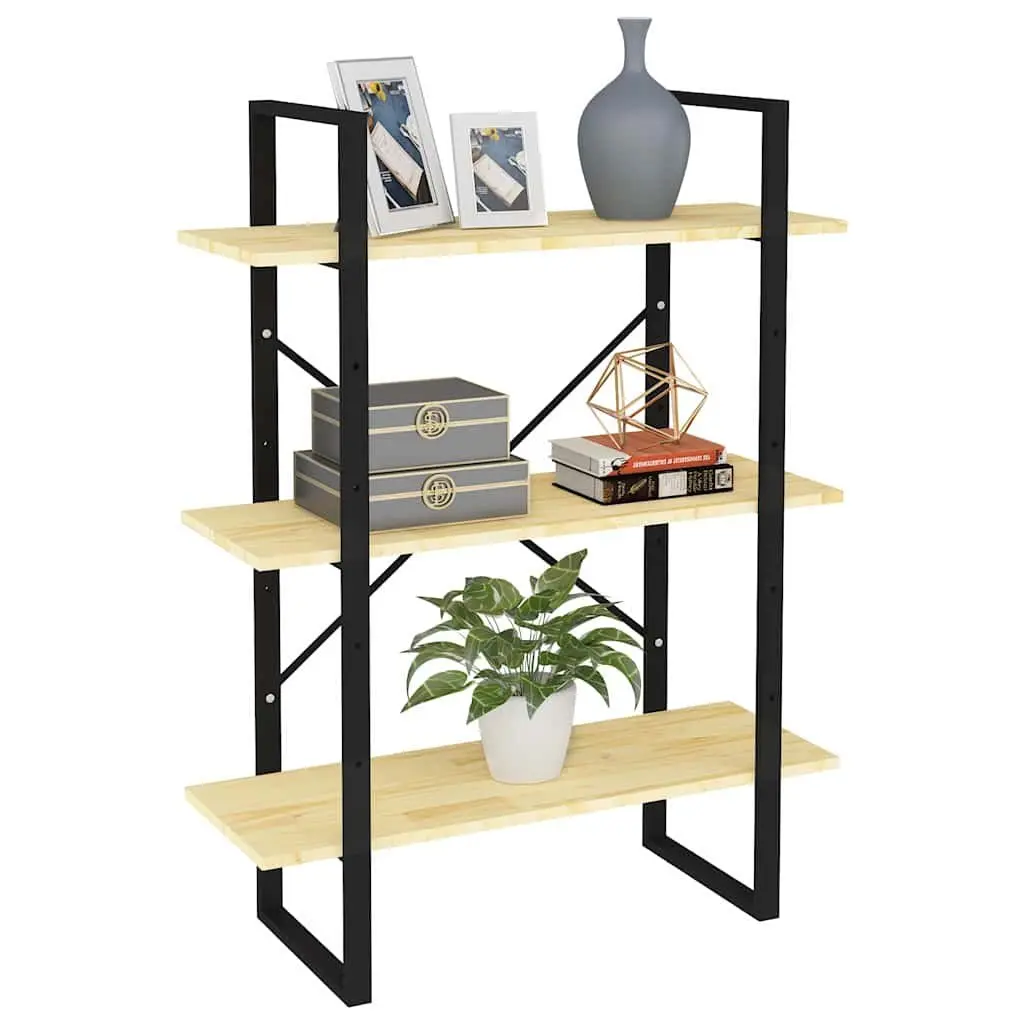 Solid Pine Wood Bookshelf Storage Unit 3-Tier Display Cabinet Brown 80W x 30D x 105H cm