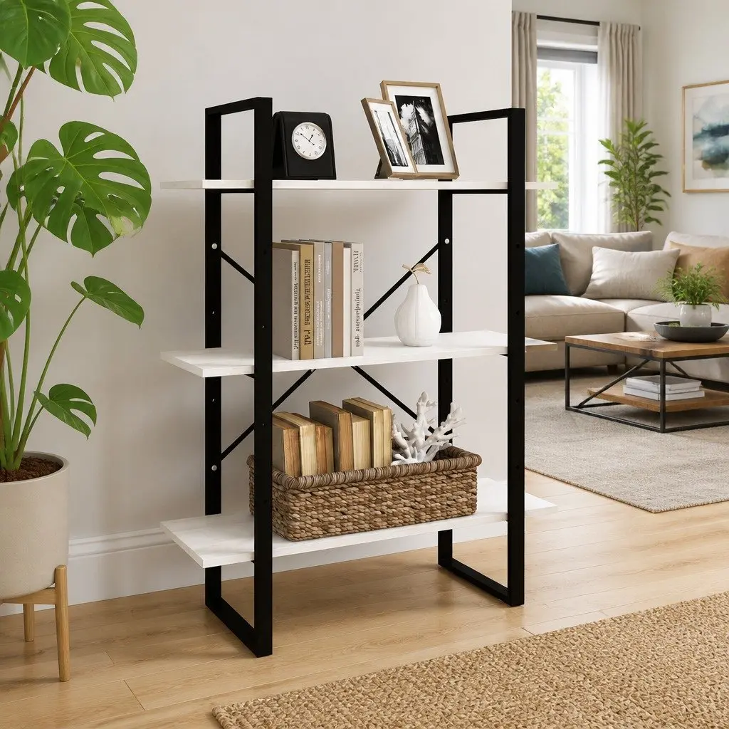White Solid Pine Wood 3-Tier Shelving Unit Book Cabinet Storage Display Furniture