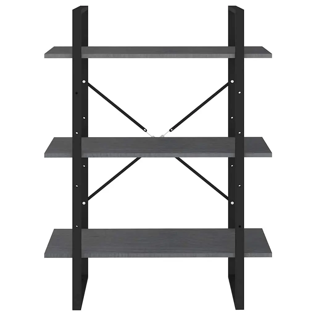 Wooden Book Cabinet Grey Solid Pine 3 Tier Storage Display Unit