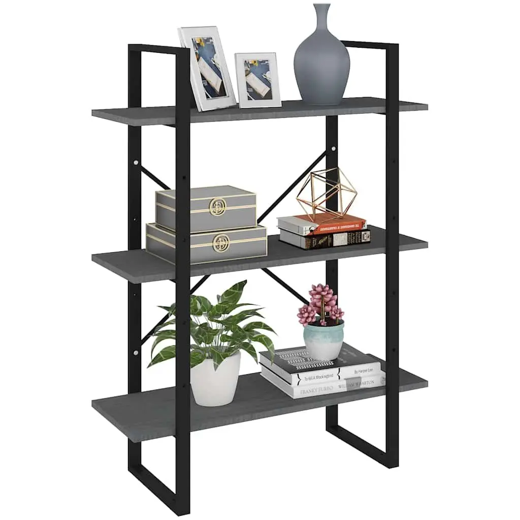 Wooden Book Cabinet Grey Solid Pine 3 Tier Storage Display Unit