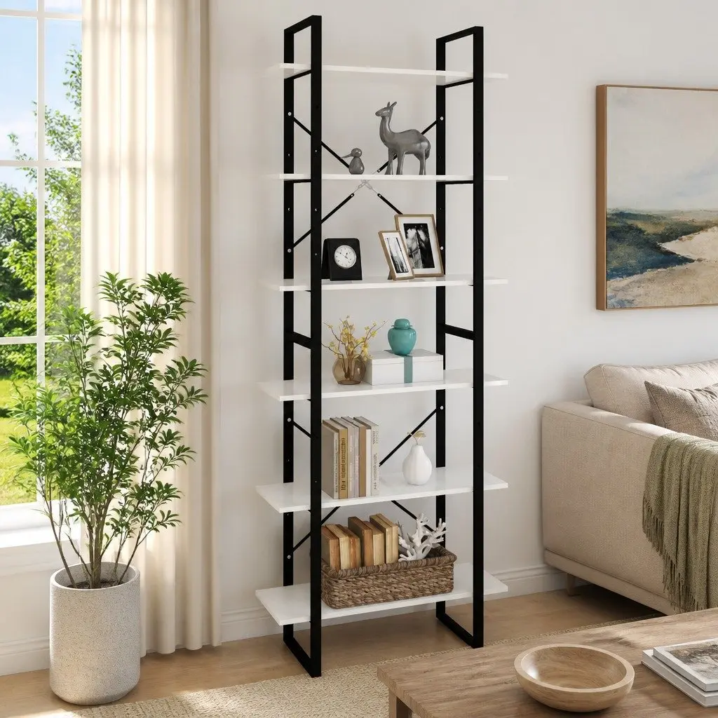 Tall Shelving Unit Engineered Wood 80x30x210cm White High Cabinet Bookcase