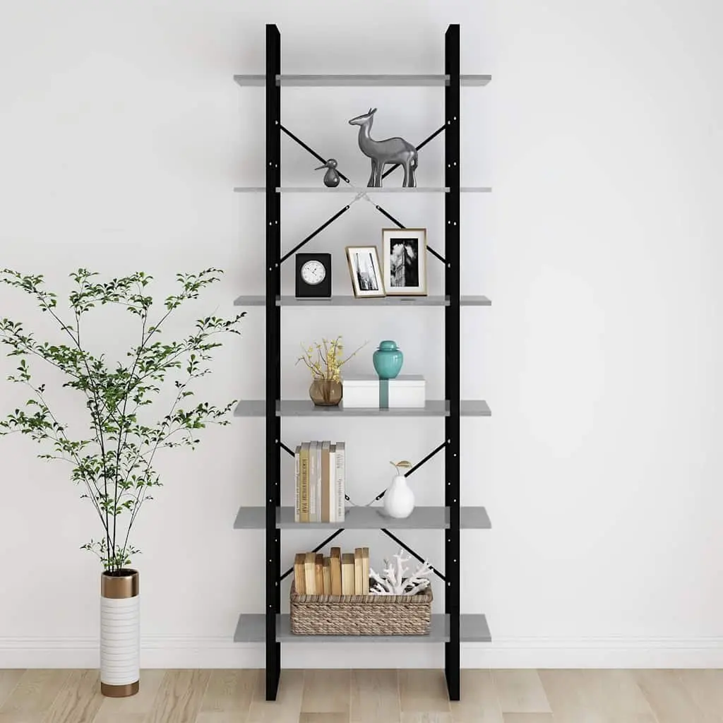 High Cabinet Grey Storage Bookcase Shelving Unit Engineered Wood Industrial Look