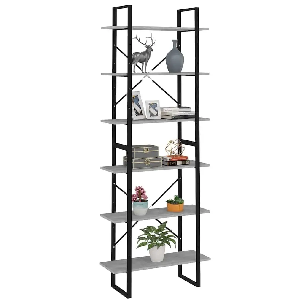 High Cabinet Grey Storage Bookcase Shelving Unit Engineered Wood Industrial Look