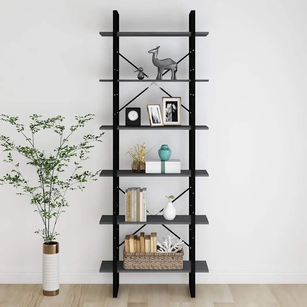 High Cabinet Shelving Unit Grey 80x30x210 cm Solid Pine Wood Bookcase Storage