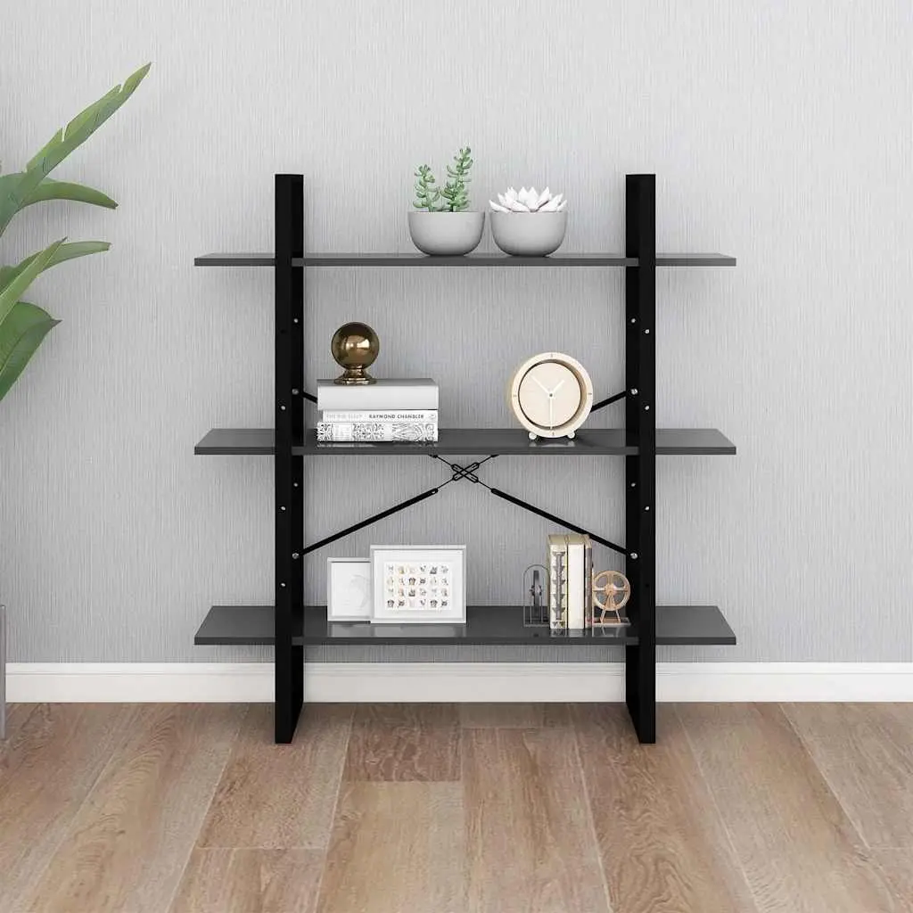 Book Cabinet Engineered Wood Metal Frame 3 Shelf Grey Modern Industrial