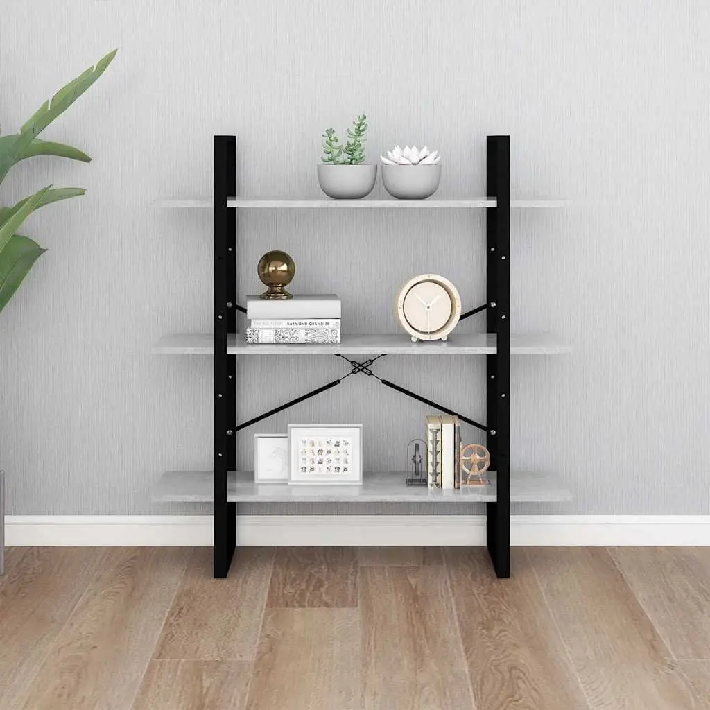 Book Cabinet Storage Shelving Unit Grey Engineered Wood Modern Industrial Design