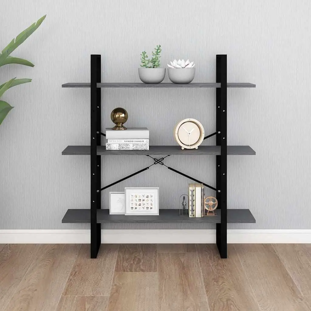 3-Tier Book Cabinet Solid Pine Wood Grey Shelving Unit