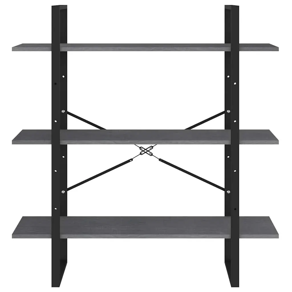 3-Tier Book Cabinet Solid Pine Wood Grey Shelving Unit
