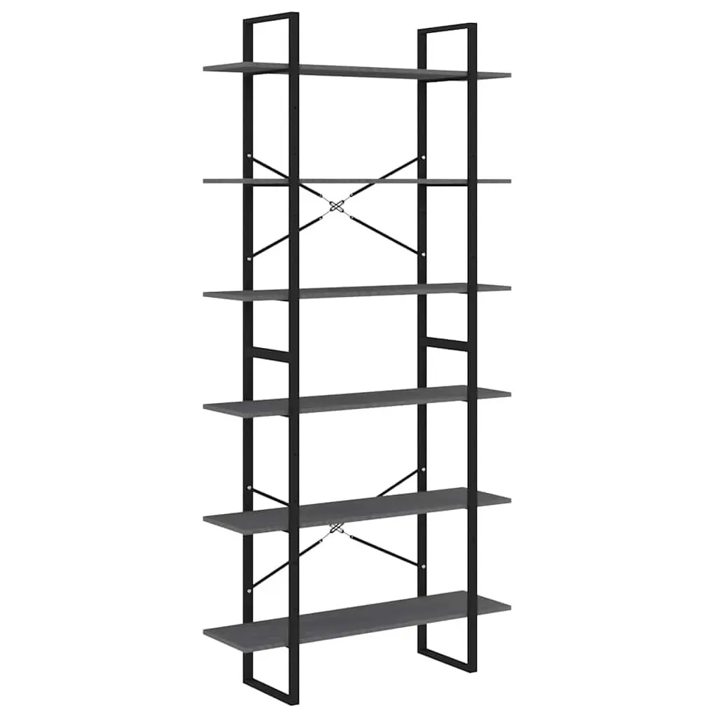 High Cabinet Solid Pine Wood Grey Bookcase Display Unit Six Shelves