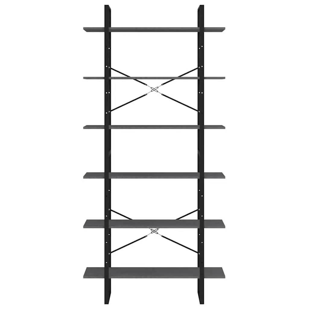 High Cabinet Solid Pine Wood Grey Bookcase Display Unit Six Shelves