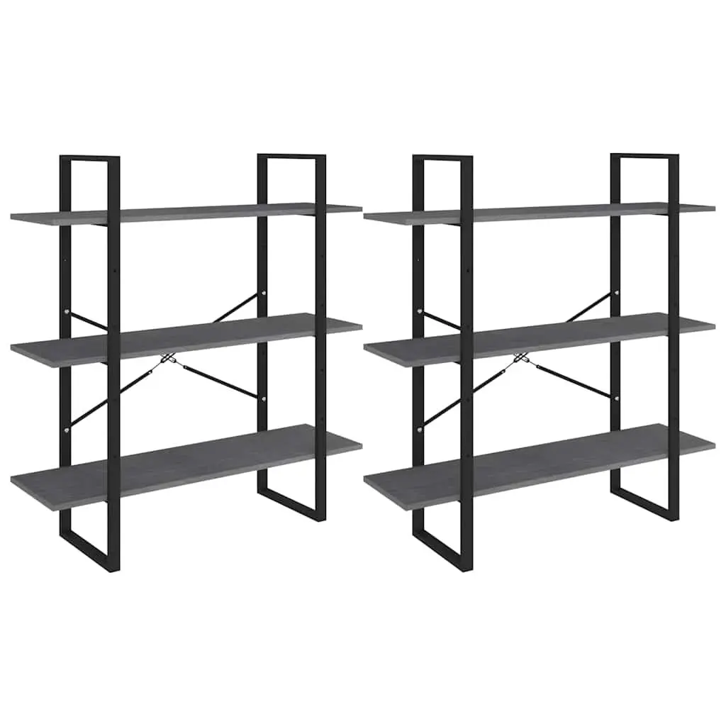 High Cabinet Solid Pine Wood Grey Bookcase Display Unit Six Shelves