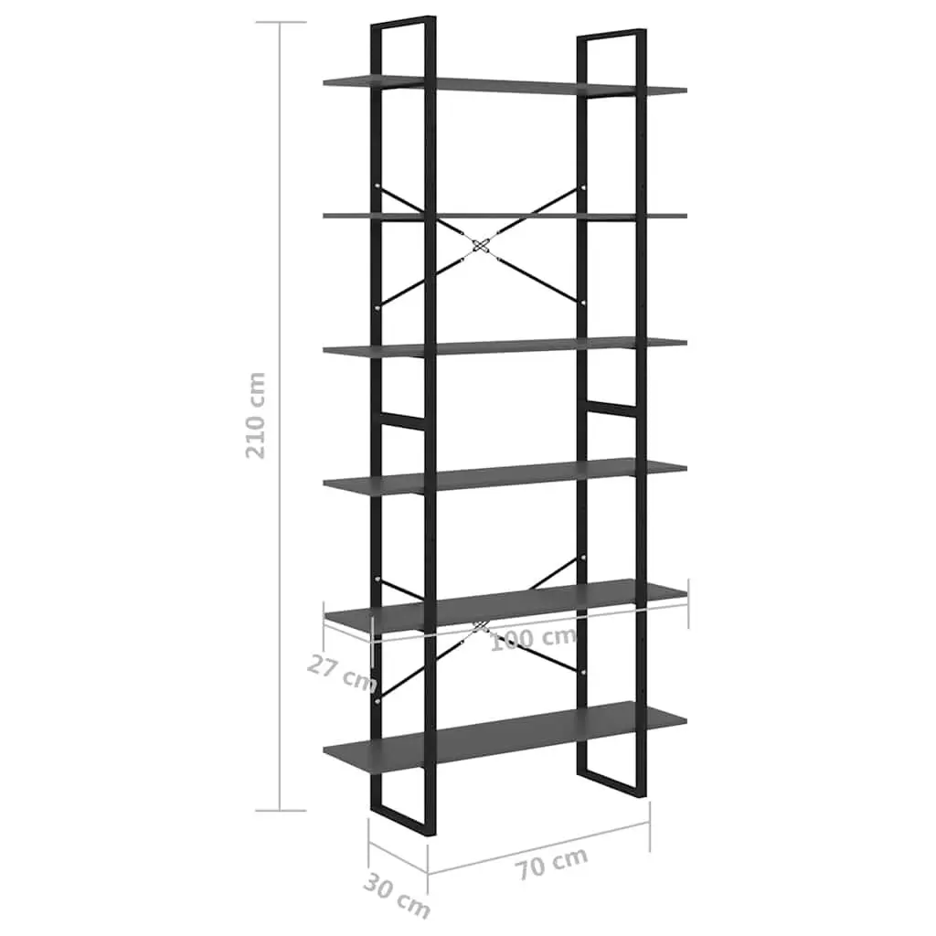 High Cabinet Solid Pine Wood Grey Bookcase Display Unit Six Shelves