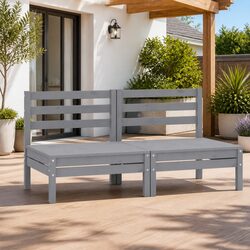 Outdoor Middle Sectional Sofa 2 pcs Garden Patio Modular Seating Wooden