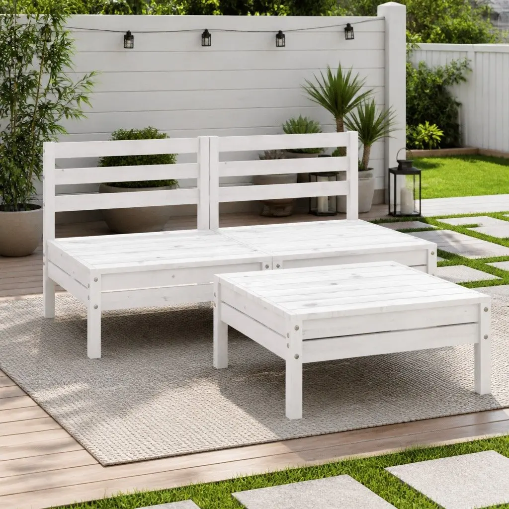 3 Piece Garden Lounge Set Solid Pinewood White Pallet Style Outdoor Sofa