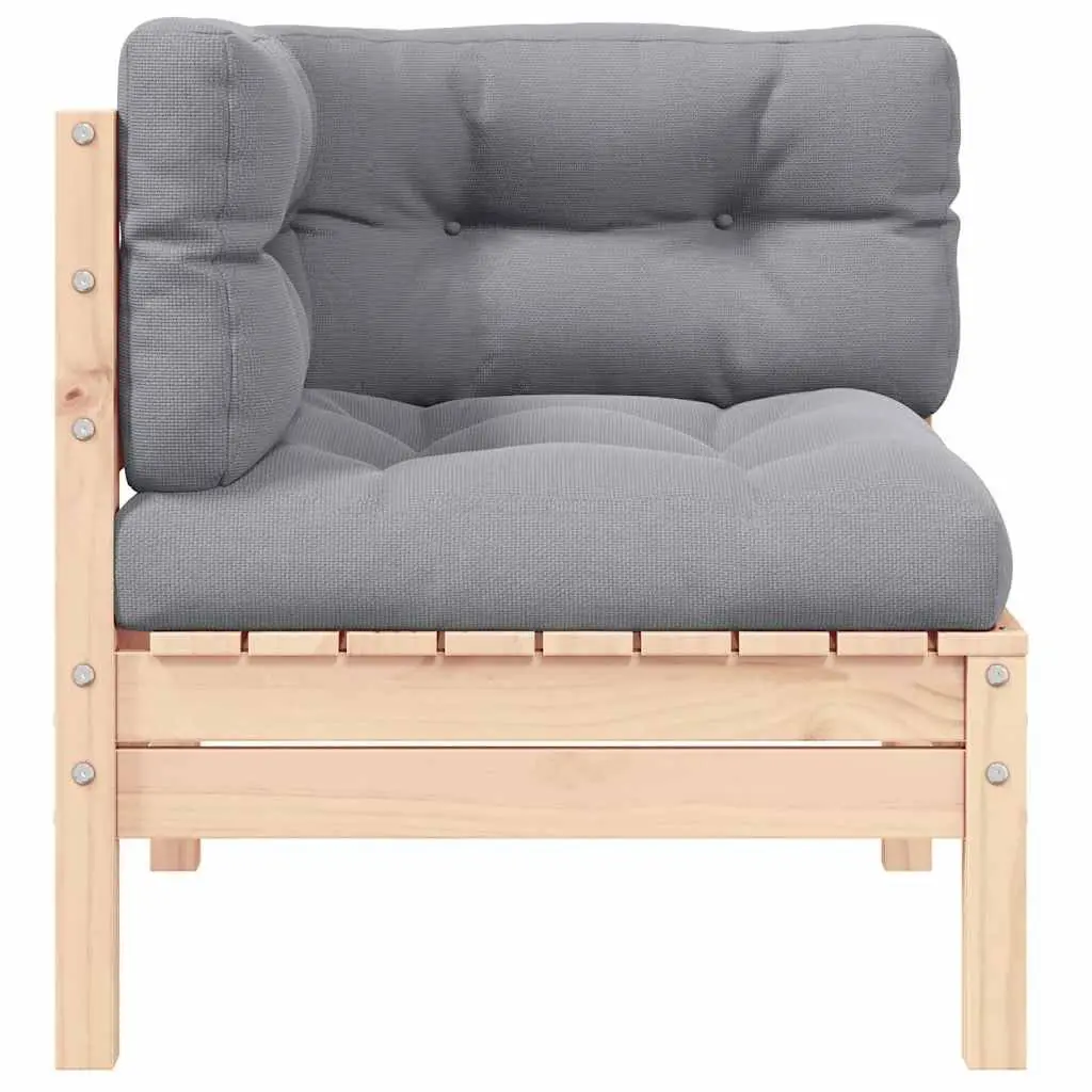 Garden Corner Sofa with Grey Cushions Solid Pinewood Outdoor Sectional Patio