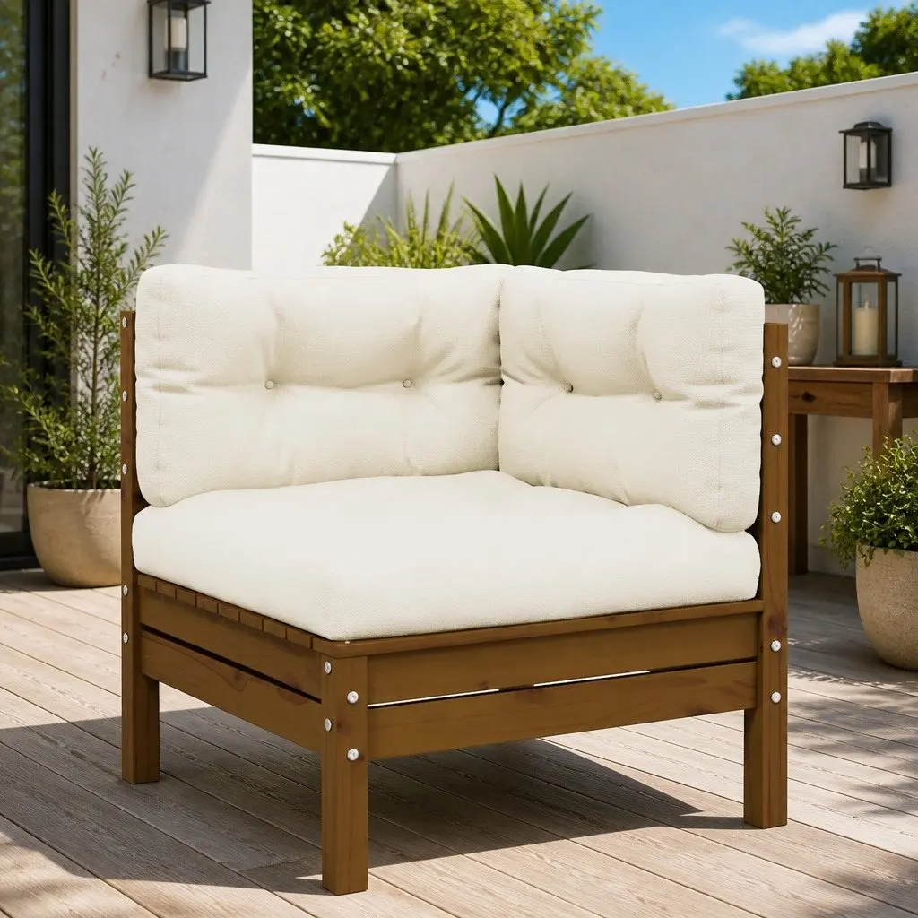 Garden Corner Sofa Solid Pinewood Modular Outdoor Sectional Brown