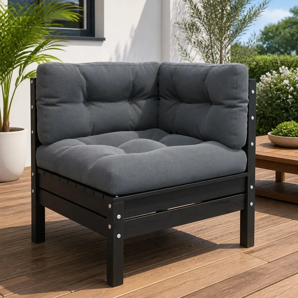 Garden Corner Sofa Modular Outdoor Sectional Solid Pinewood Black with Cushions