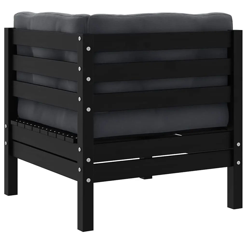 Garden Corner Sofa Modular Outdoor Sectional Solid Pinewood Black with Cushions