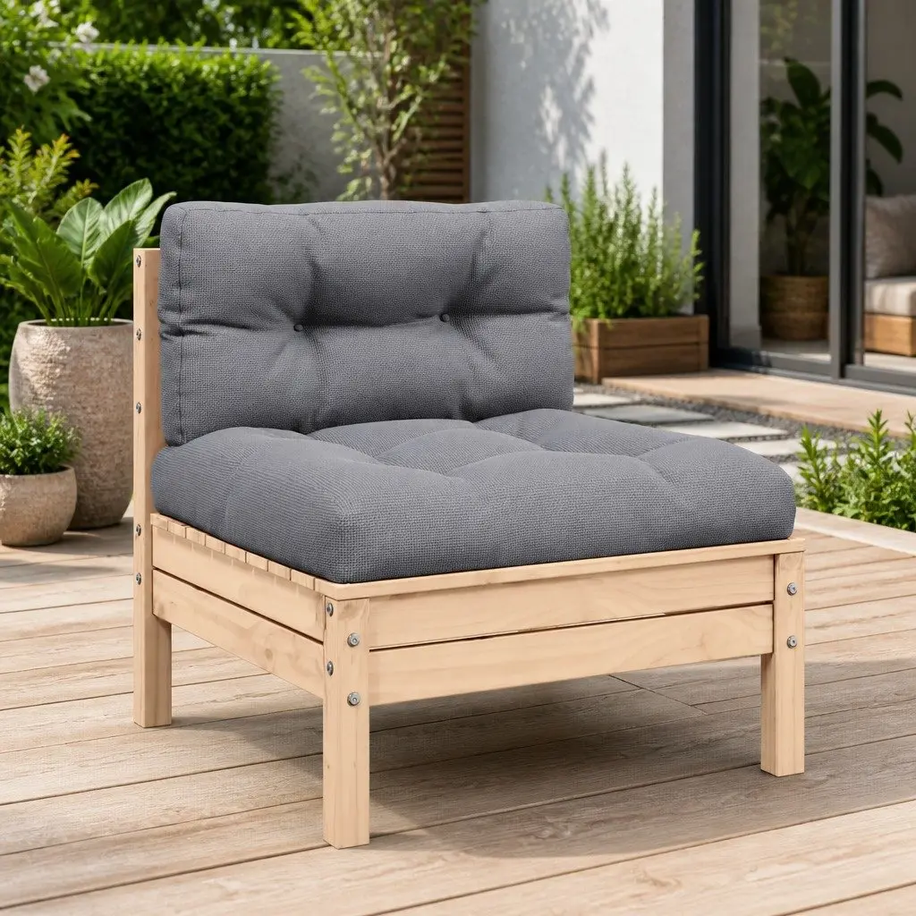 Outdoor Middle Sofa Solid Pinewood Modular Grey Cushions