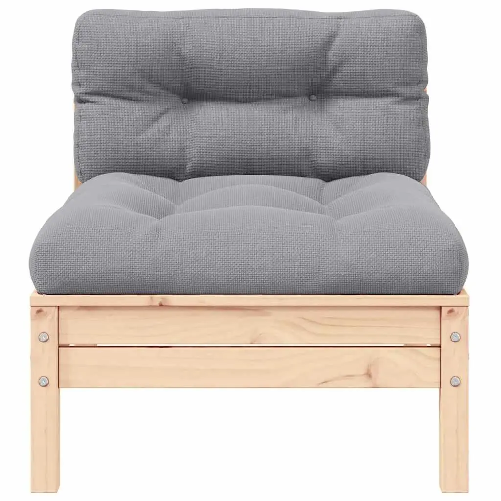 Outdoor Middle Sofa Solid Pinewood Modular Grey Cushions