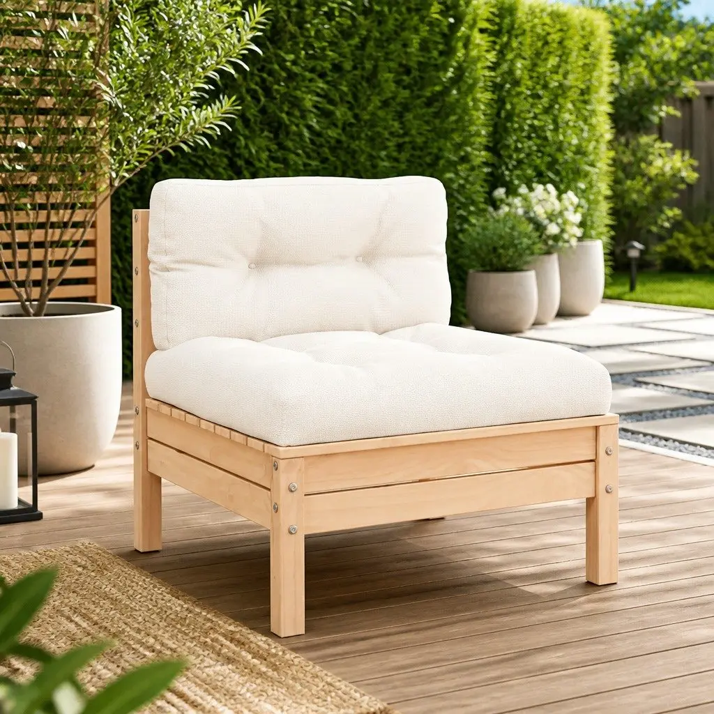 Outdoor Middle Sofa Garden Patio Sectional Modular Lounge Seating Cream Cushions