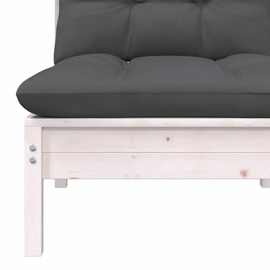 Garden Middle Sofa Solid Pinewood Modular Outdoor Seating White