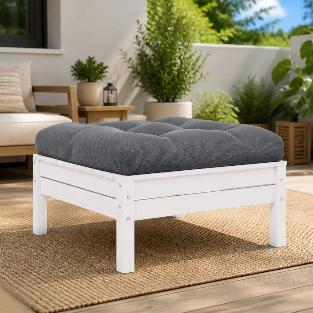 Modular Outdoor Footstool White Solid Pinewood Garden Furniture with Cushion