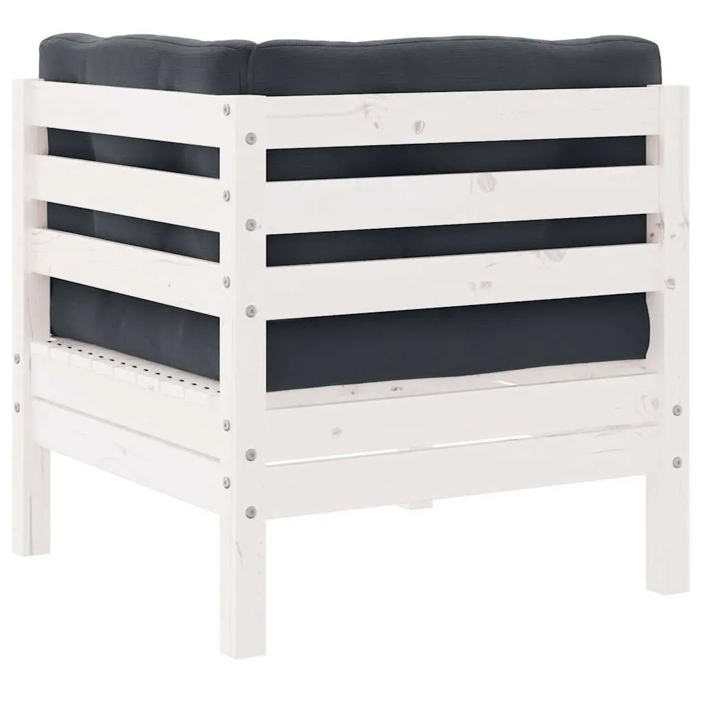 2-Seater Outdoor Garden Sofa with Cushions White Pinewood Patio Lounge Seating