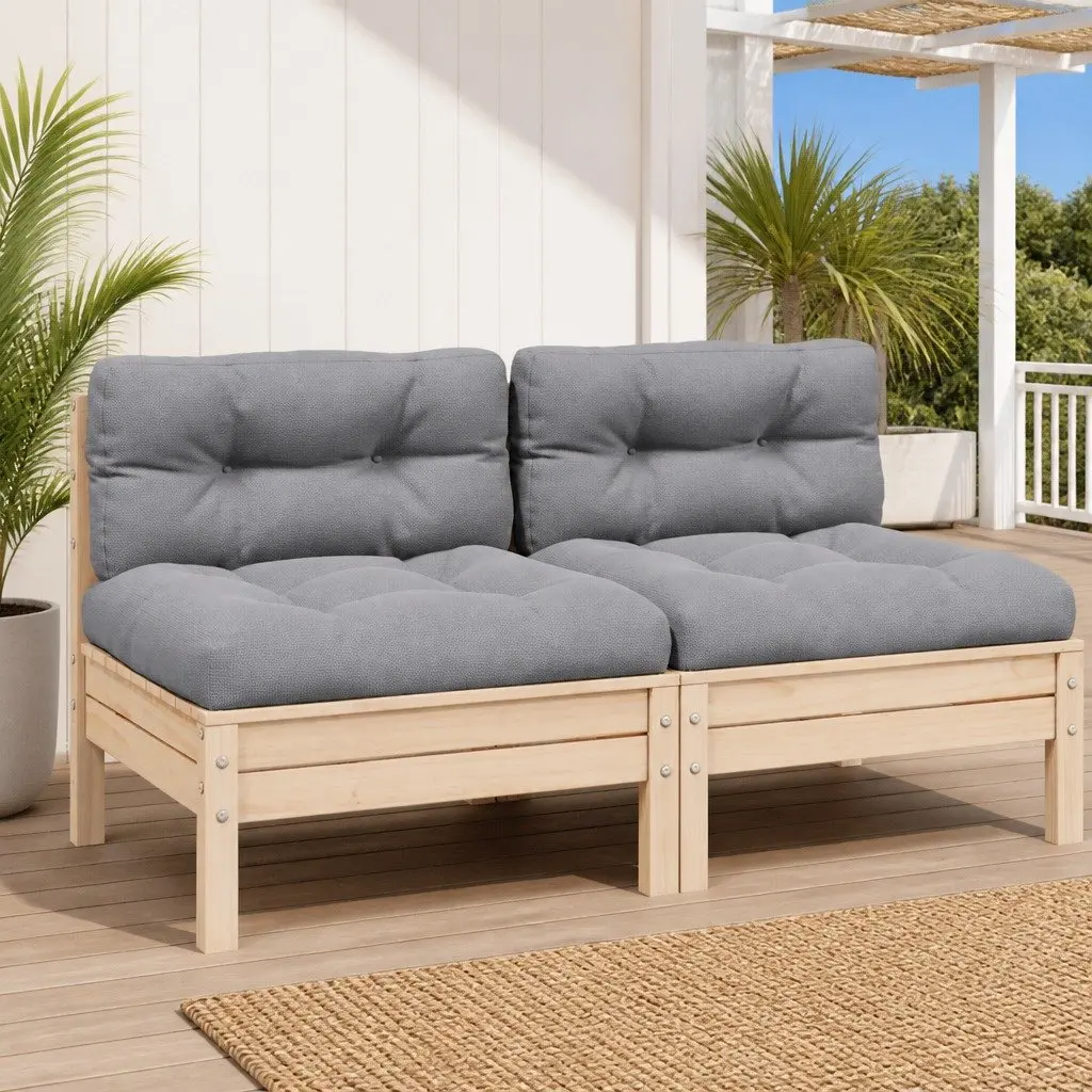 Modular 2-Seater Garden Lounge Sofa Grey Cushions Pinewood Outdoor Furniture