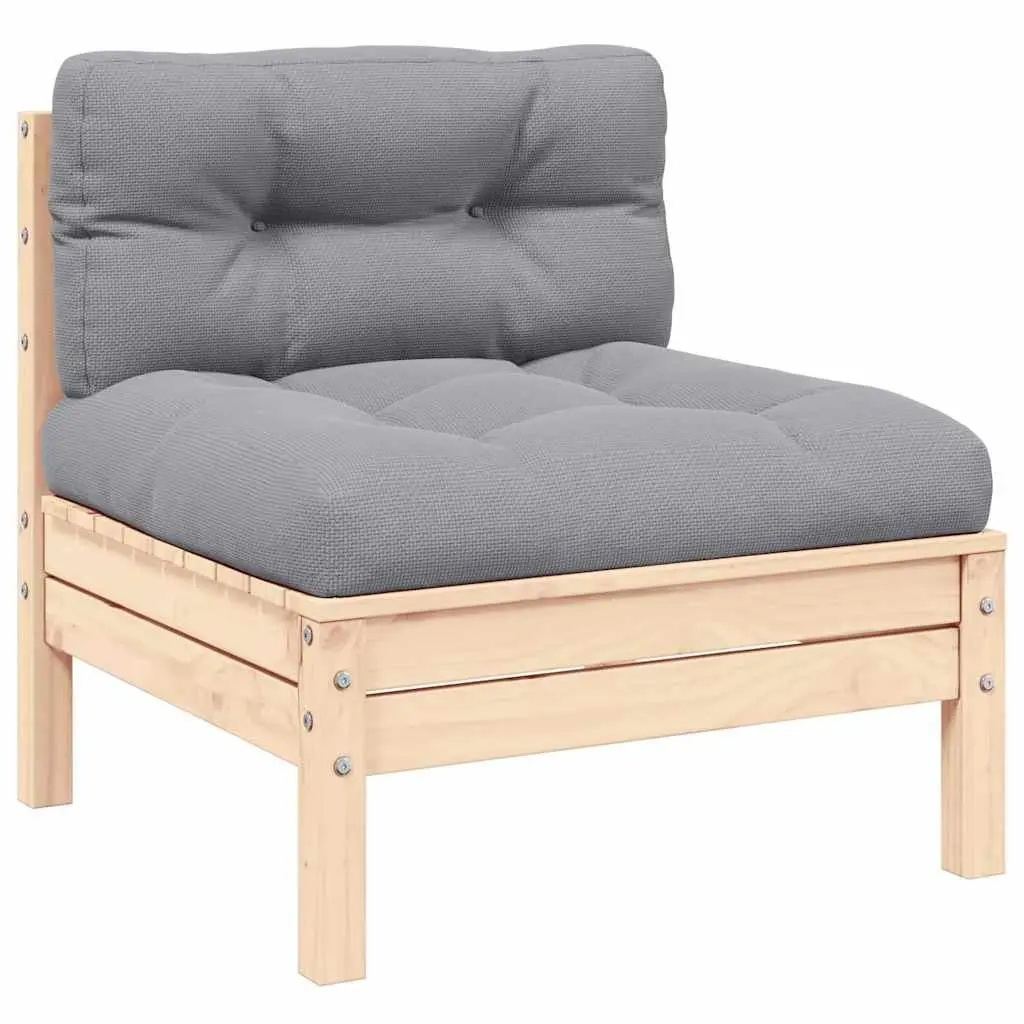 Modular 2-Seater Garden Lounge Sofa Grey Cushions Pinewood Outdoor Furniture
