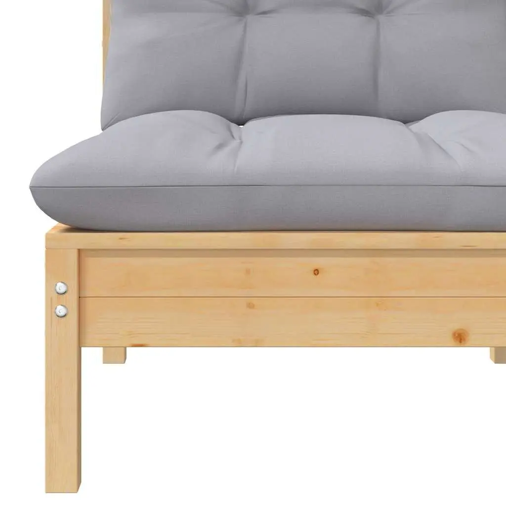 Modular 2-Seater Garden Lounge Sofa Grey Cushions Pinewood Outdoor Furniture