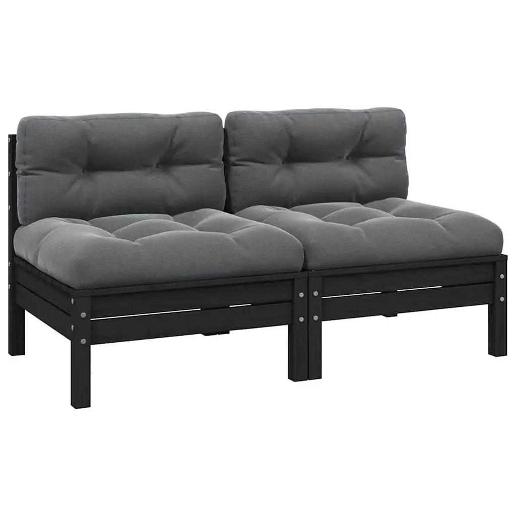 2-Seater Garden Sofa Solid Pinewood Modular Black Outdoor Patio Furniture