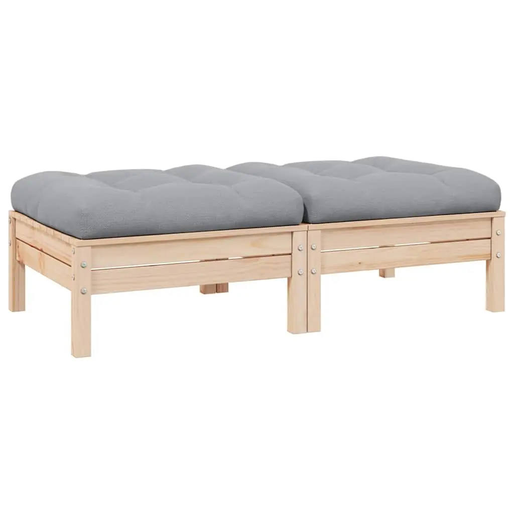 2-Seater Garden Sofa Modular Solid Pinewood Grey Cushions
