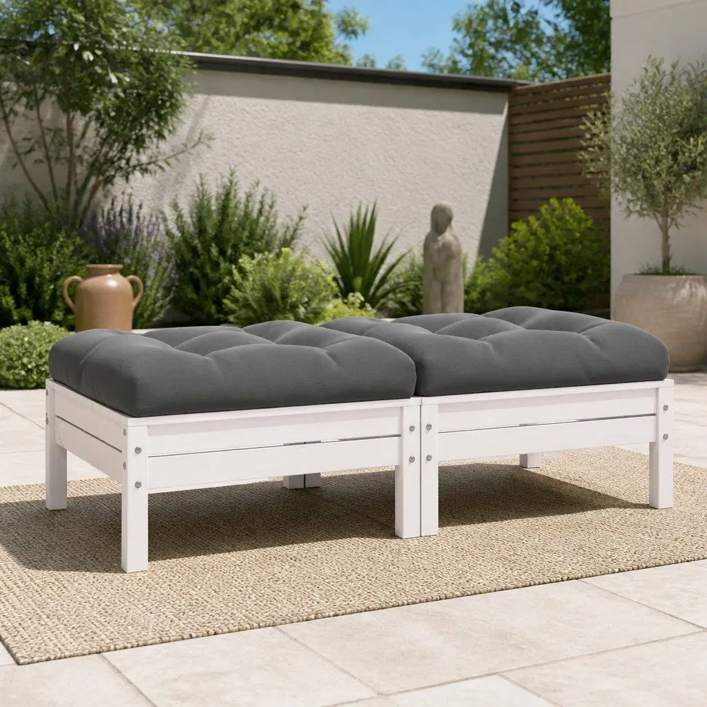 2-Seater Garden Sofa with Cushions White Outdoor Patio Sectional Seating