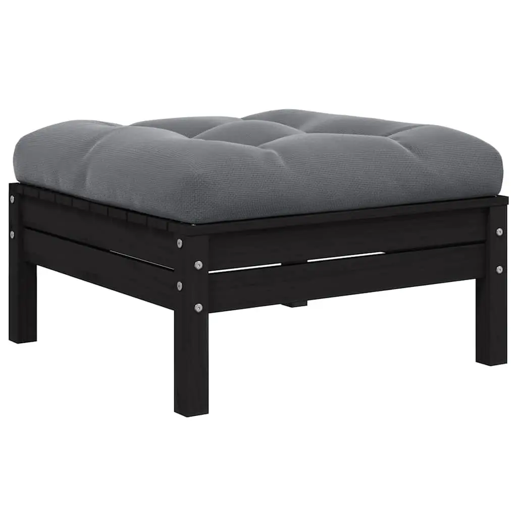 3 Piece Modular Lounge Set Black Cushioned Garden Sofa Solid Pinewood Outdoor Furniture
