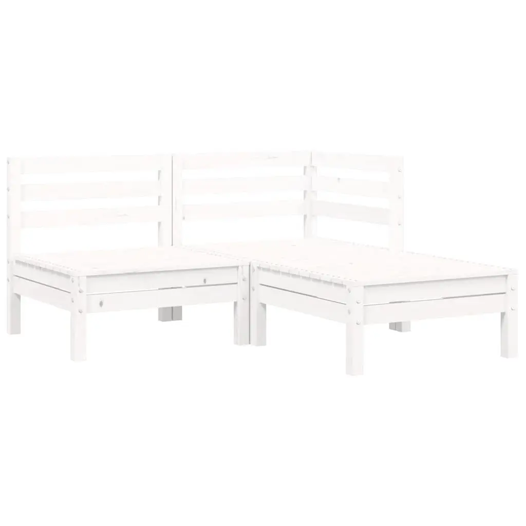 3 Piece Outdoor Garden Lounge Set Solid Pinewood Modular Sectional Seating with Cushions White