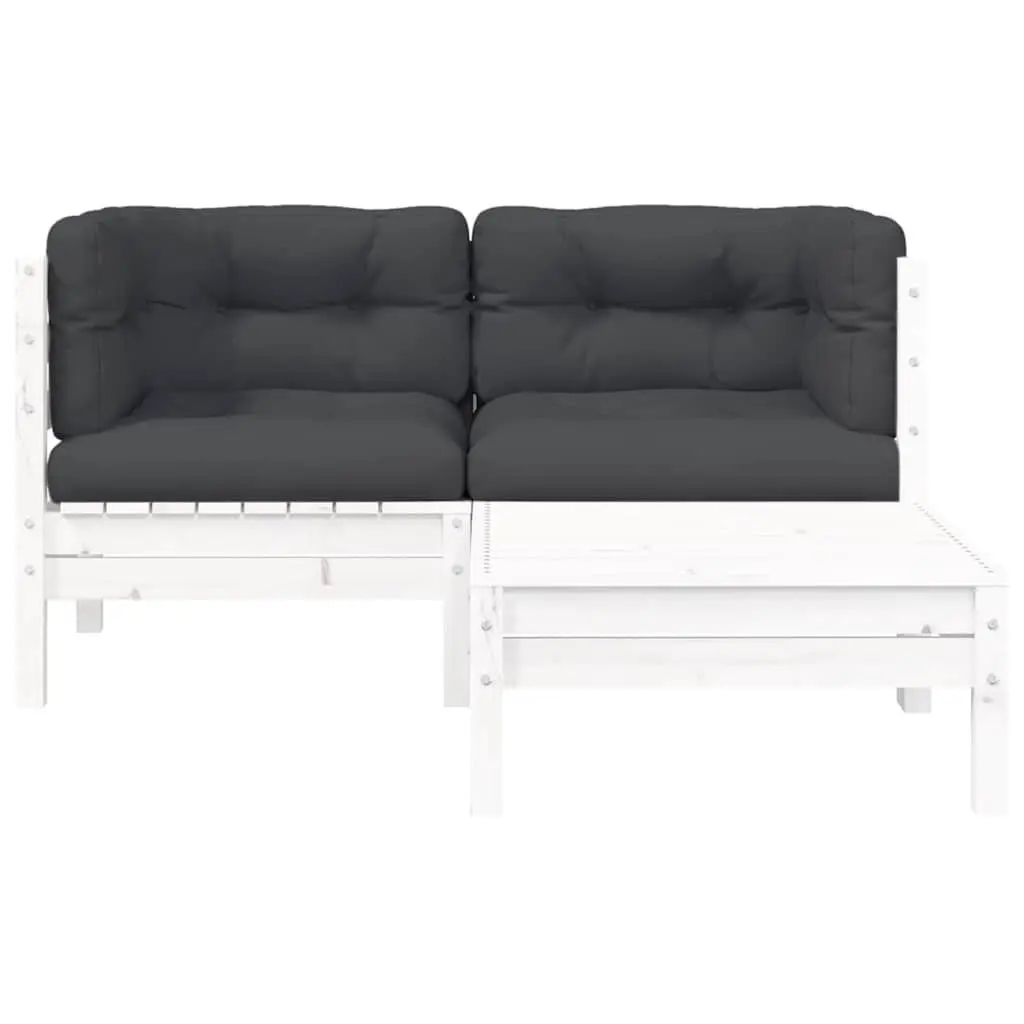 3 Piece Outdoor Garden Lounge Set Solid Pinewood Modular Sectional Seating with Cushions White