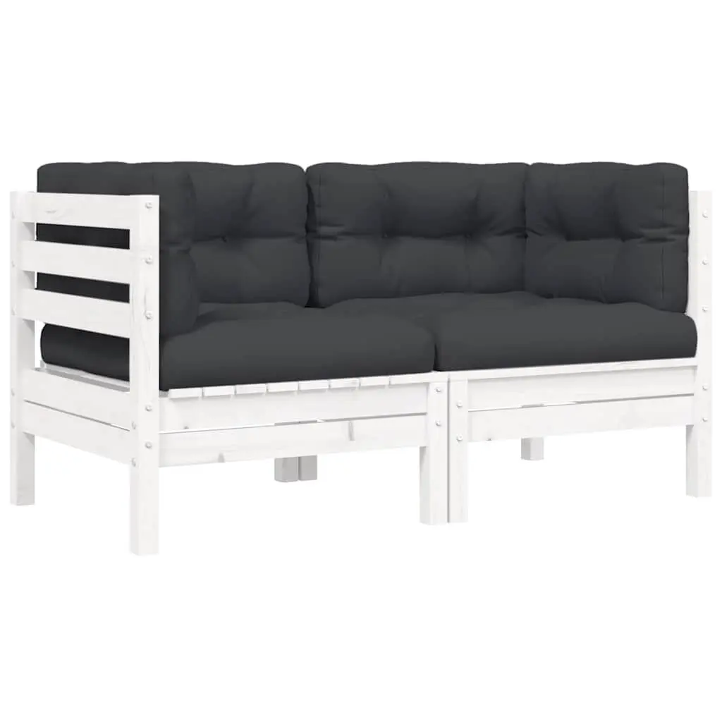 3 Piece Outdoor Garden Lounge Set Solid Pinewood Modular Sectional Seating with Cushions White