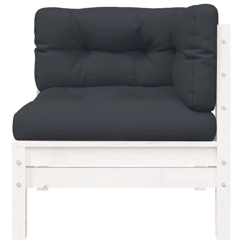 3 Piece Outdoor Garden Lounge Set Solid Pinewood Modular Sectional Seating with Cushions White