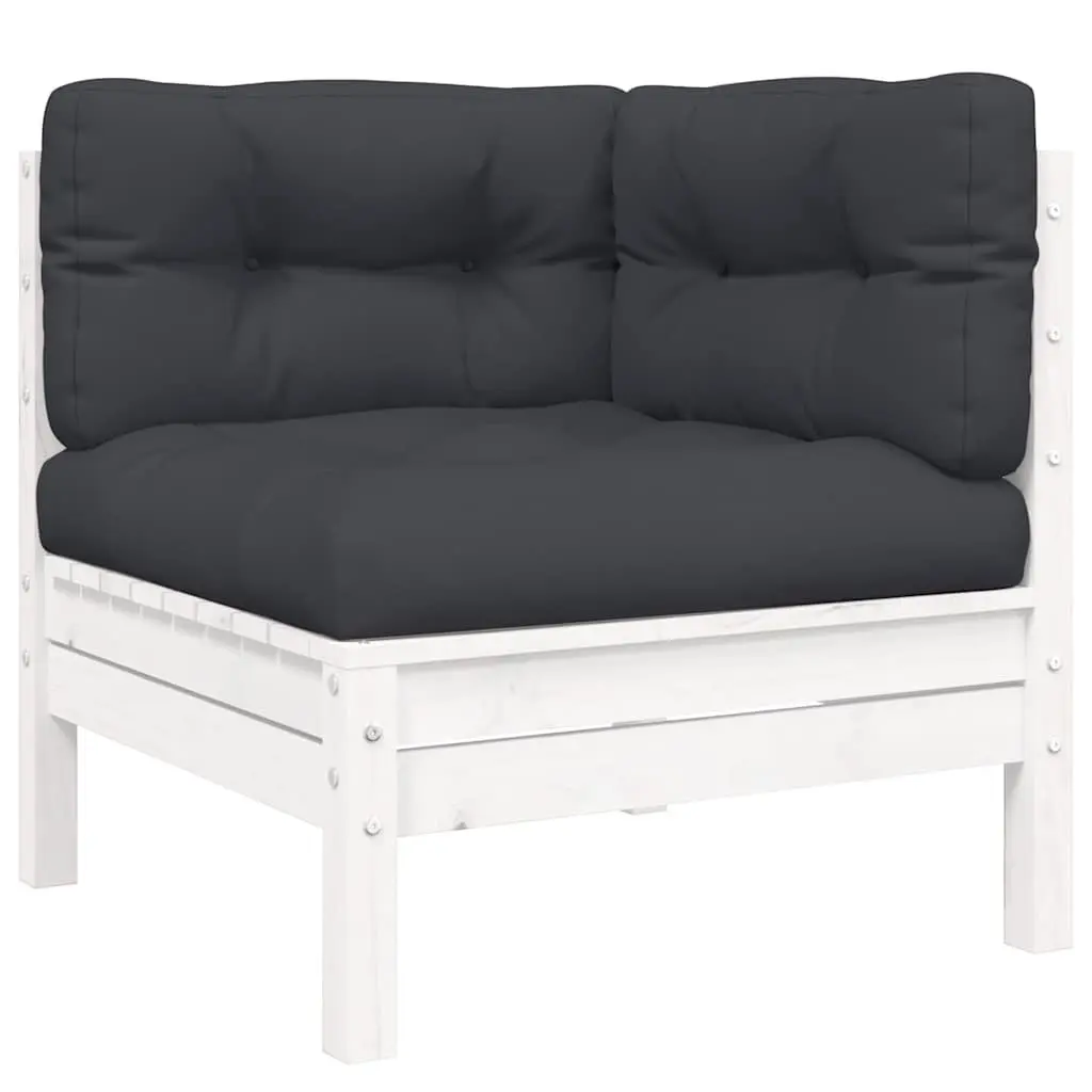 3 Piece Outdoor Garden Lounge Set Solid Pinewood Modular Sectional Seating with Cushions White