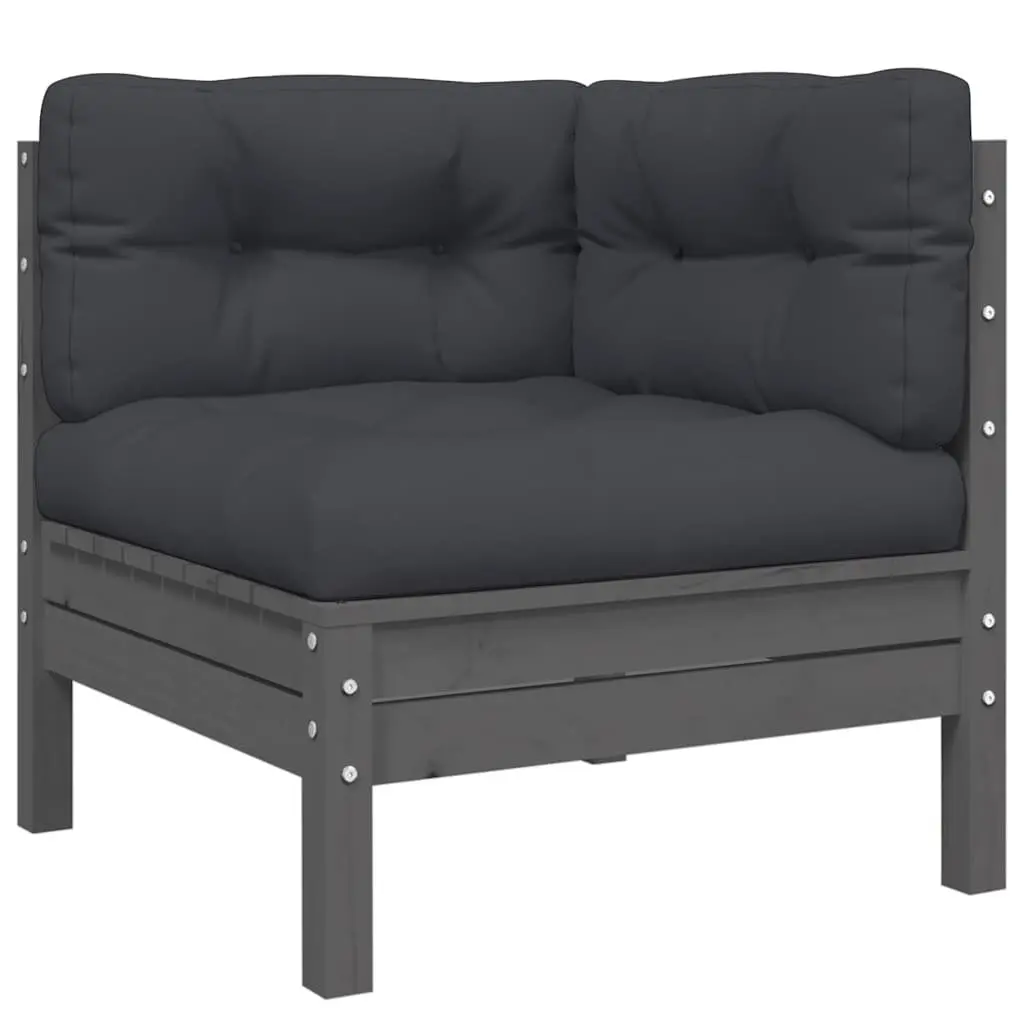 3 Piece Garden Lounge Set with Cushions Grey Outdoor Sectional Sofa Patio