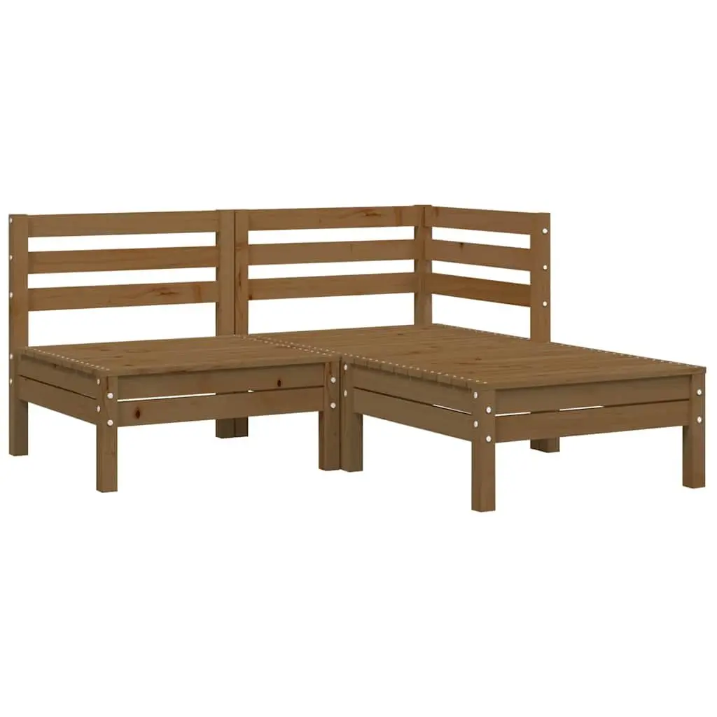 Garden Lounge Set Pinewood Brown Cream Cushions 3 Piece Outdoor Patio Sofa
