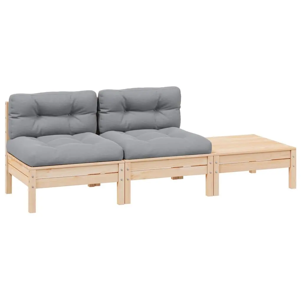 3 Piece Outdoor Lounge Set Modular Solid Pinewood Grey Cushions Sectional Garden